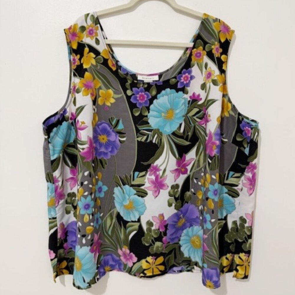 Roaman's Colorful Floral Sleeveless Tank Top Blouse Plus Size Women's 32W